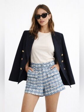 IRO Tyana Metallic Tweed Shorts Blue Silver Size 40